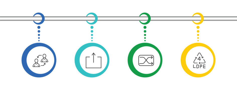 user interface icon set with exchange personel, export button, crossover, 4 ldpe signs in flat outline style