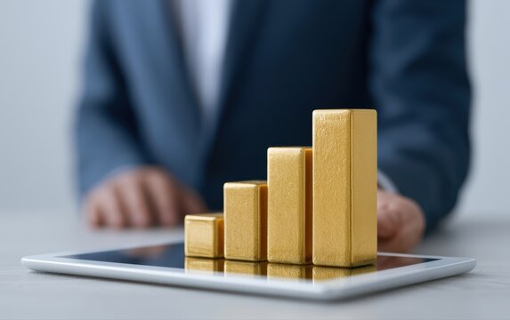 Investor reviewing diversified portfolios including precious metals on a digital platform, wealth management concept