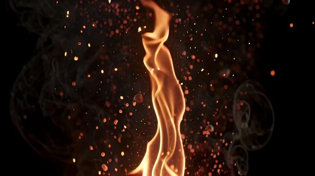 Flames rising high in darkness.