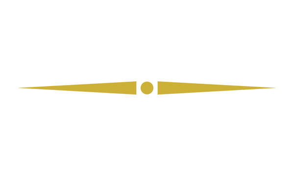 Minimalist gold decorative line ornament with center circle isolated on white horizontal dividing element for elegant luxury stationary design invitation layout border separator graphic element.