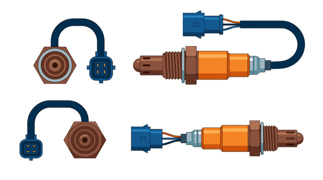 Oxygen sensor automotive electronic component with front side rear and top views vector illustration