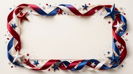 Fototapeta premium Patriotic red blue ribbon star frame for independence day card
