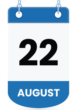 August 22 calendar icon in blue and white colors Clean vector-style date illustration suitable for mobile apps, websites, digital planner, schedules, reminder, event managemen Page Flip Single Date