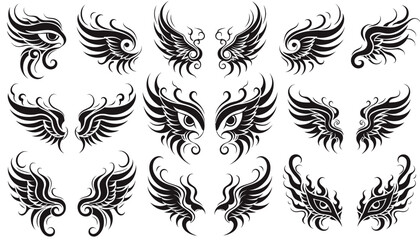 Obraz premium Black and white line art collection of various bird species illustrations.