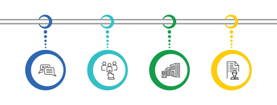 human resources icon set with interview, candidates, company, job application signs in flat outline style