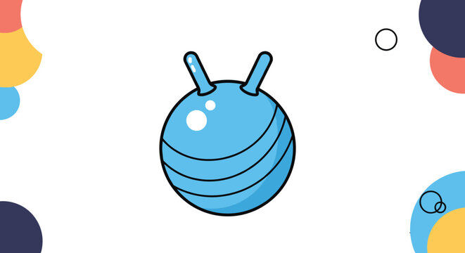 Blue inflatable hopper ball toy with two handles for children to bounce on, shown against a white background with abstract shapes.