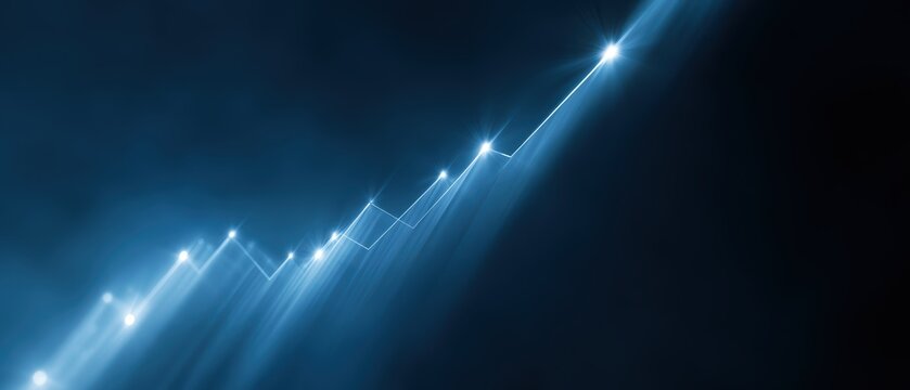 Economic growth theme illustrated through ascending trend lines illuminated by optimistic lighting effects