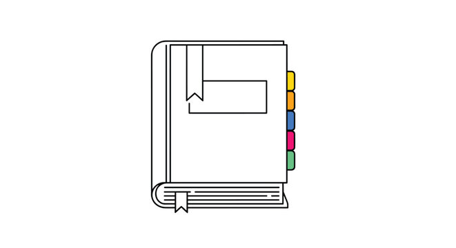 Clean line art icon of a closed notebook or personal diary with colorful organizing side tabs.