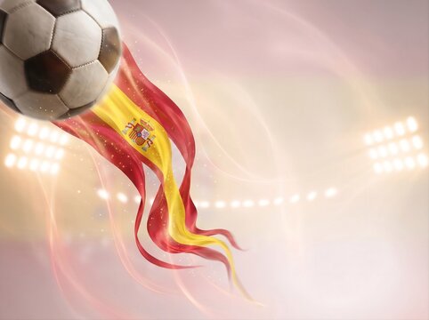 Spain Inspired Soccer Ball Motion Banner with Red Yellow Light Ribbons