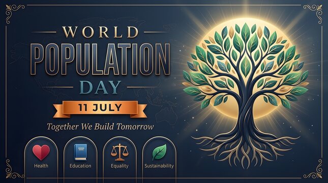 Tree Of Life Illustration With World Population Day Text And Icons