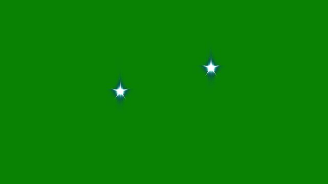 White stars and bokeh lights sparkle, magic sparkles glitter line stars, fairy dust wand glitter stars  pixie dust path, magic sparkles glitter line stars on green screen. 4k.