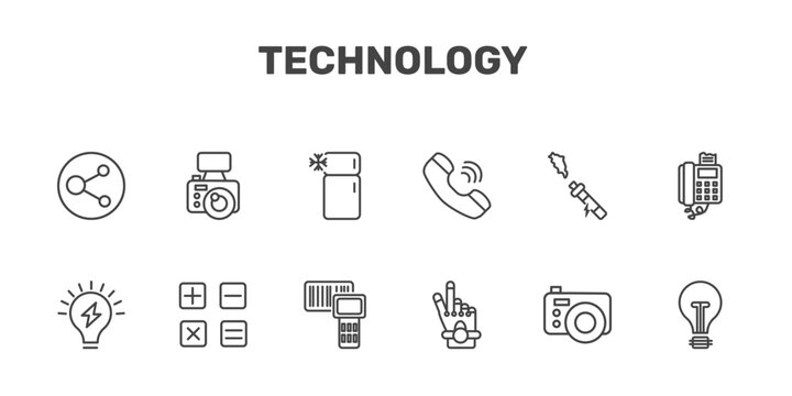 technology icon set with circular database, , signs in flat outline