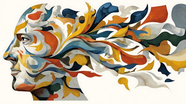 Colorful origami paper cranes in white swirl pattern with red and blue accents on white background
