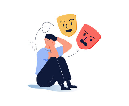 Mental health illustration representing emotional instability, personality, stress, anxiety and psychological wellbeing