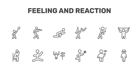 Fototapeta premium feeling and reaction icon set with hopeful human, terrible human, ready human, cool signs in flat outline style
