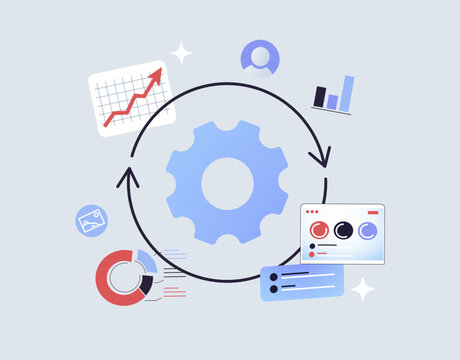 Business process automation illustration representing workflow optimization, digital transformation and operational