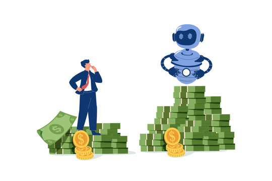 Business technology illustration comparing human employee and artificial intelligence assistant. Ideal for automation