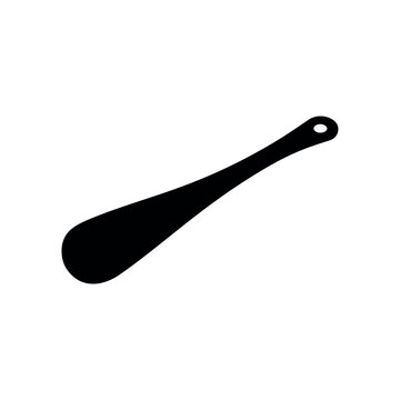 Black silhouette of a long plastic shoehorn with a hole for hanging storage