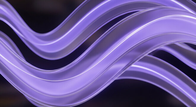 Abstract 3D purple translucent waves flowing on dark background, digital violet ribbon design for technology.
