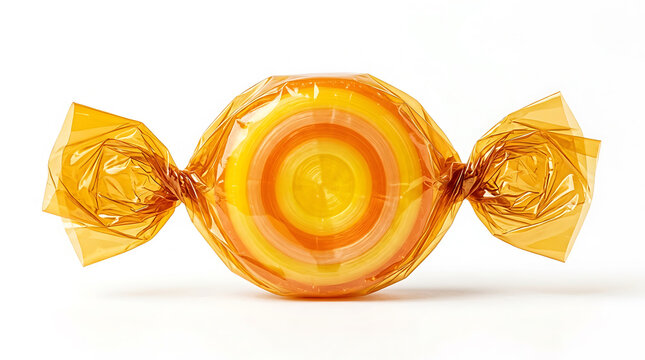 Swirled orange and yellow hard candy in clear wrapper