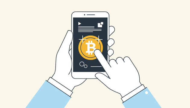Hand holding a smartphone displaying a Bitcoin icon on the screen, reflecting mobile digital finance and cryptocurrency investment.