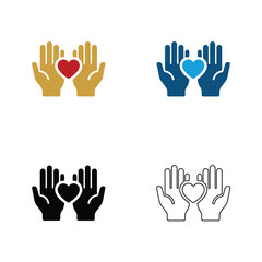 Fototapeta premium Hands Holding Heart Vector Icon Set, Charity Donation and Care Icons Collection, Flat Style Compassion Symbols Bundle 