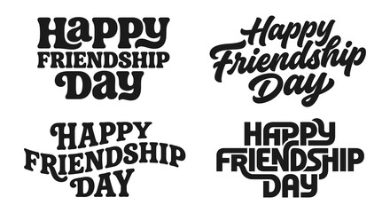 Obraz premium Friendship Day Typography Collection Black And White Vector Illustrations