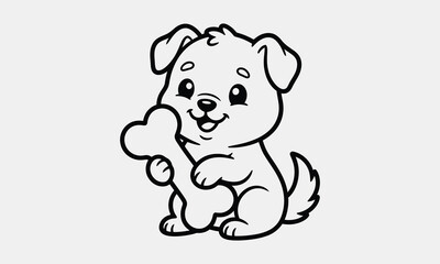 Fototapeta premium Cute baby dog holding bone cartoon character for kids