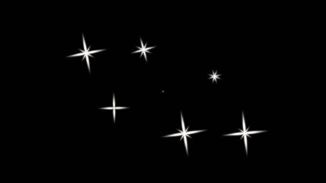 White Glowing Fairy Dust Stars Trail Animation, Magical Twinkling Sparkles and Glitter Burst, Shimmering Light Effects with Cartoon Doodle Shine on black Screen,magic line dust, pixie dust path, 4K
