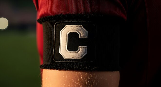 Captain's armband on a sports team player's arm during a competitive match