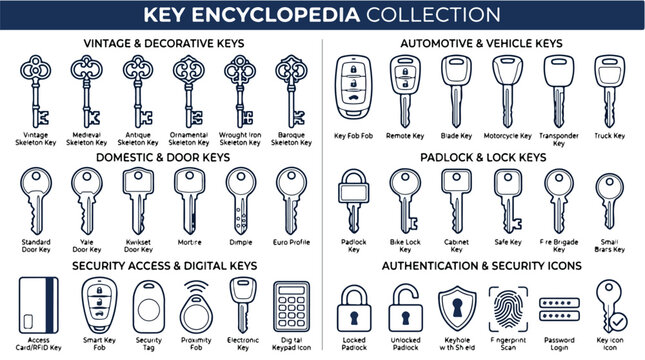 Collection of various keys and key types for different uses and purposes