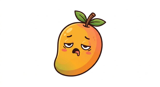 Cute tired mango character illustration, funny exhausted tropical fruit mascot vector isolated on white background