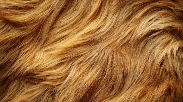 Close up view of soft golden brown animal fur texture with wavy patterns in a warm natural light