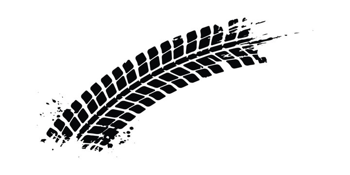 Black tire track mark on the ground showing a sharp turn or skid