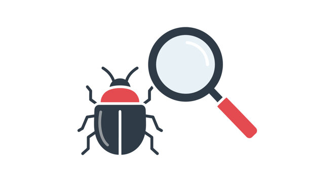 Software Debugging Analysis Concept Featuring A Stylized Beetle Icon Examined Under A Magnifying Glass For Quality Assurance