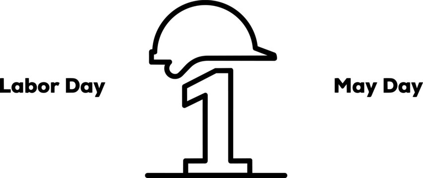 Construction worker's helmet atop number one symbol during daylight conceptualizing labor and national holidays
