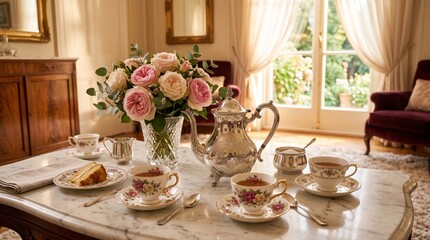 Fototapeta premium wedding table setting with roses