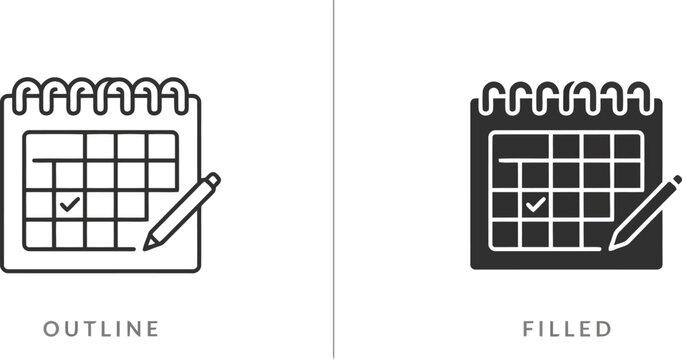Calendar Icon Design Showing Outline And Filled Calendar With Checkmark