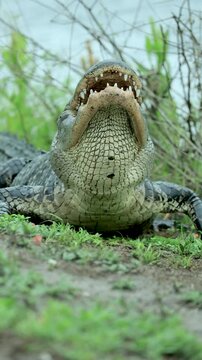 American Alligator Struggling to Swallow Turtle Powerful Muscle Movement Bite Force