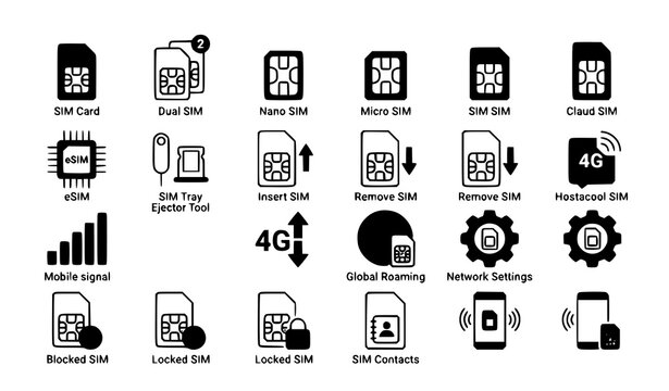 SIM card and dual SIM icon vector set EPS 10