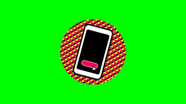 A clickable smartphone interface displays a call to action button upon a circular patterned area surrounded by vibrant green framing to highlight mobile interaction and digital engagement