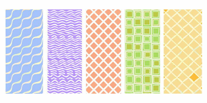 Geometric patterns collection colorful vector illustrations on white background