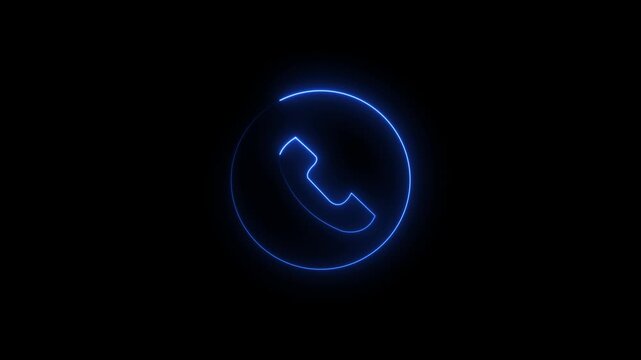 Glowing neon incoming call icon isolated on black background. HAD Video motion graphic animation