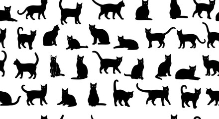 Black cat silhouettes, feline pattern, animal background © Simon