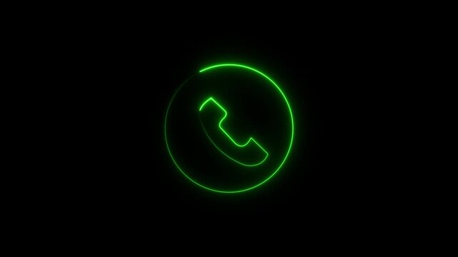Glowing neon incoming call icon isolated on black background. HAD Video motion graphic animation