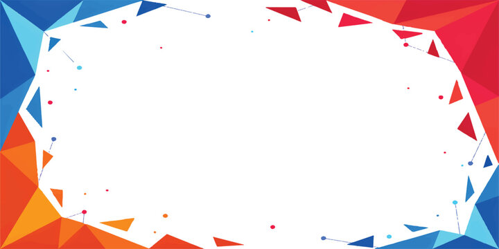 Colorful geometric triangle frame border with abstract shapes and dots