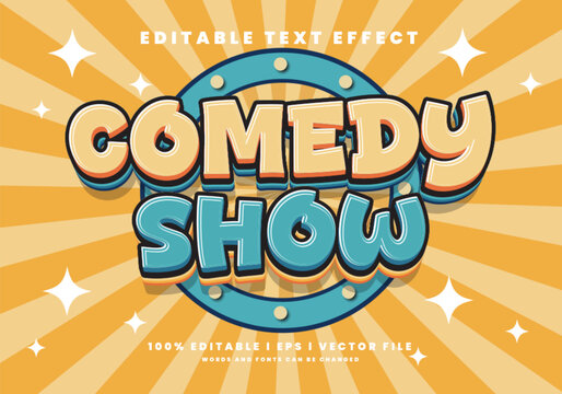 comedy show, retro text effect, 70s and 80s text style