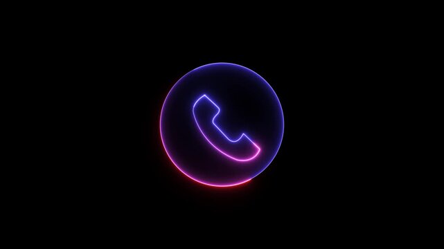 Glowing neon incoming call icon isolated on black background. HAD Video motion graphic animation
