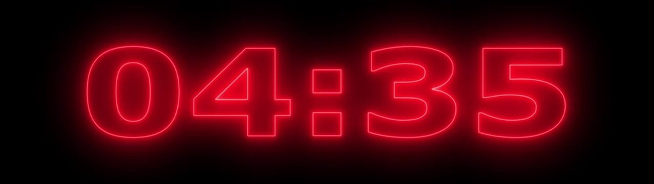 5 minute stopwatch , analog neon clock icon animation .5 minute countdown timer.4k