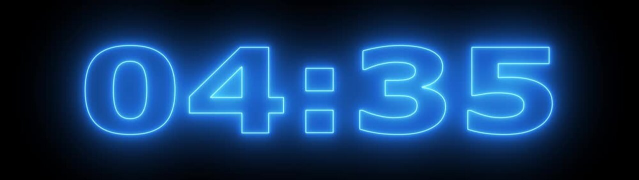 5 minute stopwatch , analog neon clock icon animation .5 minute countdown timer